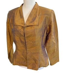 Mack Women 100% Silk Blazer Iridescent Bronze‎ Purple Notched Collar Size S